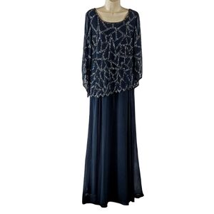Elegant Navy Gown with Sequin And  Beading